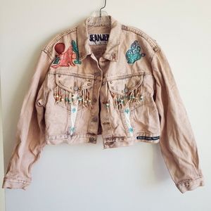 Vintage 90s Jeanjer Western Applique Orange Jean Jacket